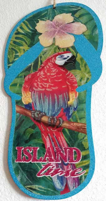Hawaiian island time parrot sign