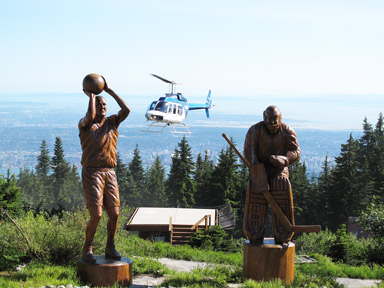 Helicopter taking off from Grouse Mountain
