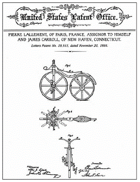First patent for pedal-driven bicycle