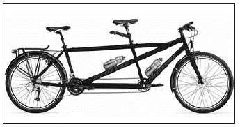 tandem with aluminum frame and 30-speed gearing from Cannondale