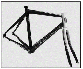 modern road bike frame with front fork, both made entirely of carbon fiber