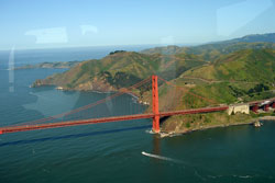Zeppelin-eye view of Golden Gate Bridge
