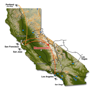 California air routes to Mammoth map