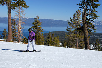 Tahoe skiing with view of the lake