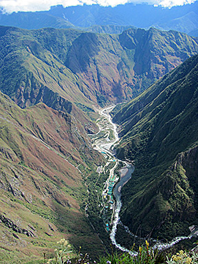 Urubamba River Valley from the summit of Machu icchu Montana