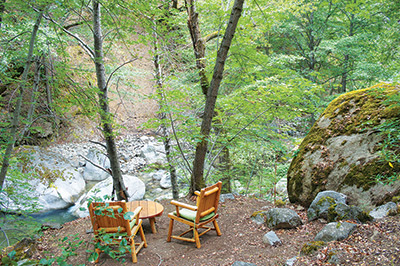 Tassajara Zen Mountain Center seating by the creek