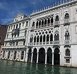 Venice watery entrances to businesses and cathedrals