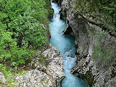 River slices through a deep gorge, Slovenia