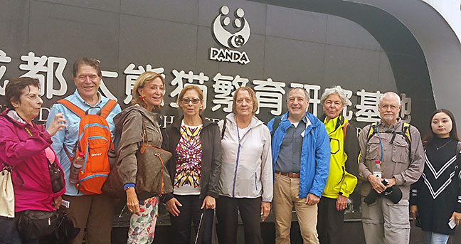 Travel writers at the Chengdu Panda Research Base