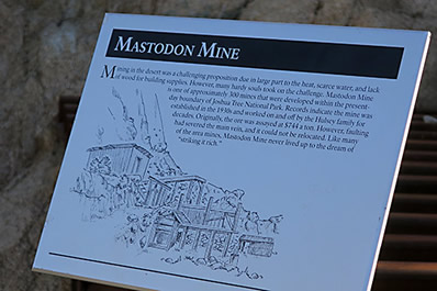 Joshua Tree Mastodon Mine sign