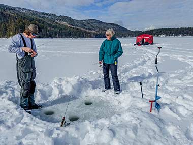 Ice fishing on Heffly Lake