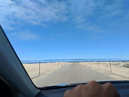 A driver's view of the Guadalupe Dunes near Santa Maria, Calif.