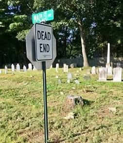 Cemetery dead end sign