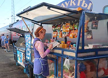 Food stands at Russian railway stations
