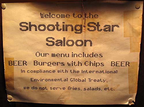 Shooting Star Saloon menu