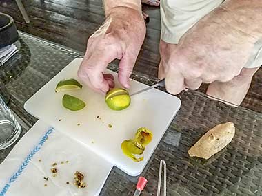 Slicing lime in Barbados rum competition