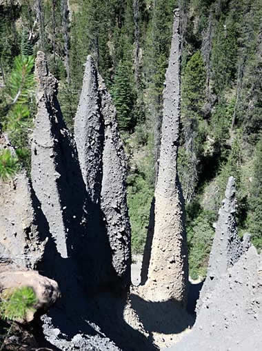 Crater Lake Pinnacles are solid rock pillars
