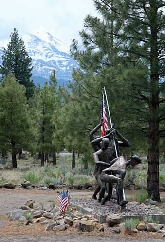 Oregon Living Memorial Sculpture Garden with Mt. Shasta