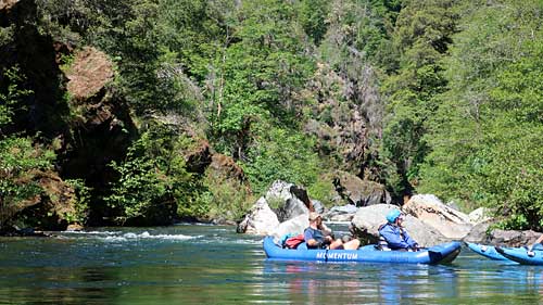 Clear Creek Klamath Basin rafting enjoying the calm waters