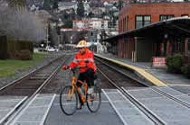 Cyclist crossing RR tracks