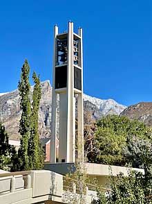 Mountains backdrop the carillon on the campus of Brigham Young University in Provo.