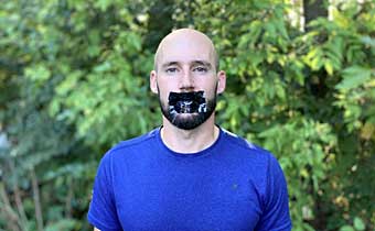 Anthony Lorubbio with mouth taped