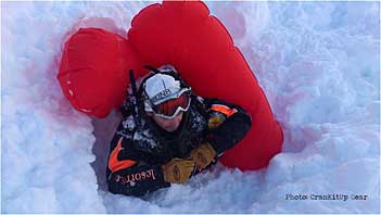 Snowboarder with avalanche airbag