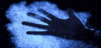 Hand in bioluminescent water