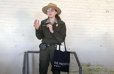 Alcatraz ranger greeting visitors