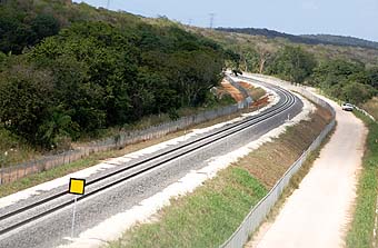 Yucatan, Tren Maya tracks seen from Highway 188 near the Edzná Train Station