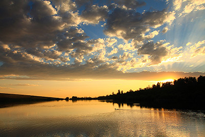 Oregon, Fish Lake sunset and ducks