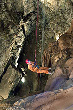 Rappeling into Moaning Cavern