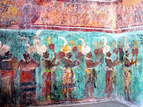 Mexico Bonampak Temple frescoes room 1 musicians procession