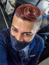 Such cool hair. Flight attendant on Alaska Airlines heading for Seattle