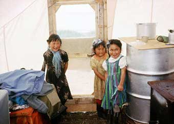 Kivalina girls visiting the Burch tent in 1965