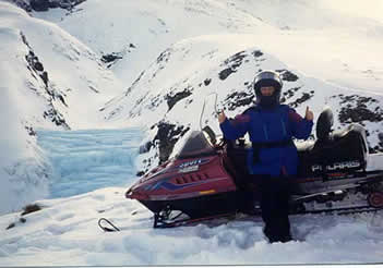 Alaska snowmobiling, glacial river in the Superbowl