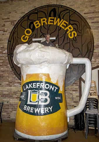 Replica of infamous Milwaukee Lakefront Brewery giant mug that the team mascot once slid into after Brewers home runs