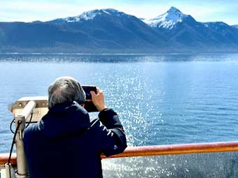 Snow-capped peaks seen from cruise ship