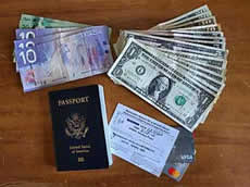 Emergency go-bag, money and  passport