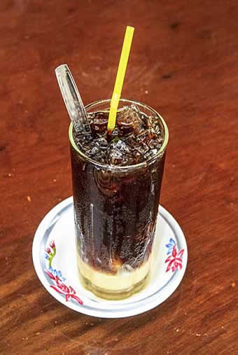 Cambodian style iced coffee with sweet condensed milk on the bottom.
