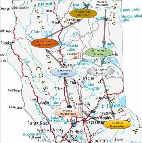 Map of author's northern california trip