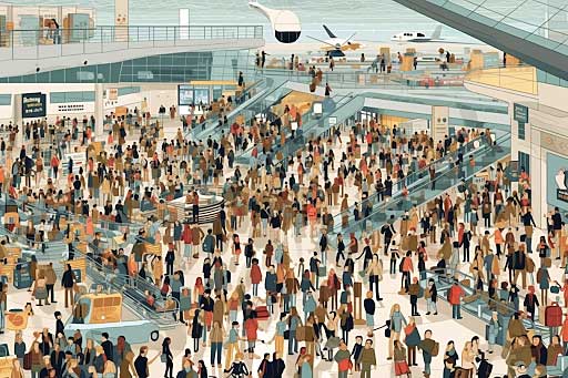 Busy airport illustration