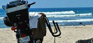 Motorcycle with surfboard carrier