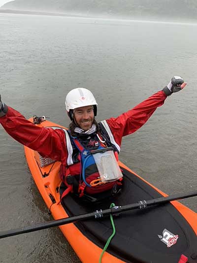 Klamath River: Jay Williams celebrating his successful paddle