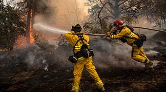 Firefighters with hoses