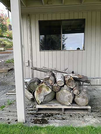 Firewood pile too close to house