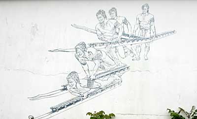 Hawaiian land sledding mural