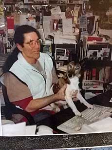 Author's home office with dog