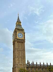 The Elizabeth Tower with its Great Clock - the bell is called Big Ben.