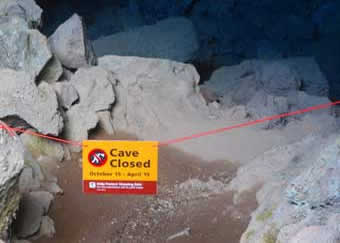Lava Beds National Monument cave closed sign to protect bats